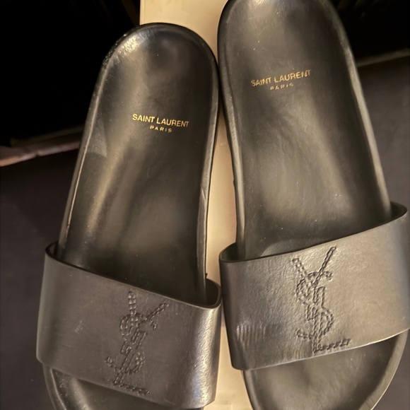 Saint Laurent black Leather Slide Sandals - Picture 3 of 5